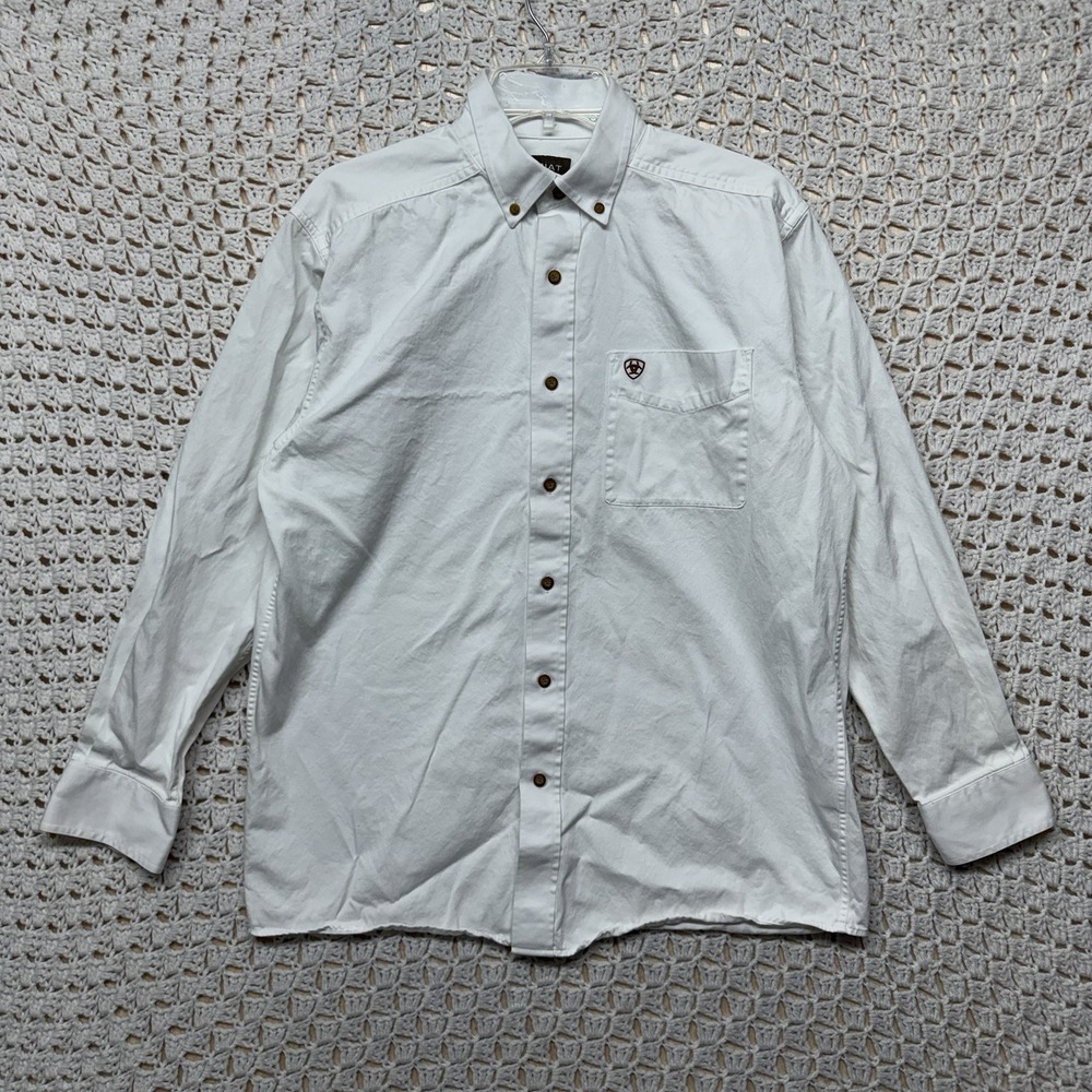 Ariat Shirt Mens M White Button Down Long Sleeve Western Workwear Cotton Classic
